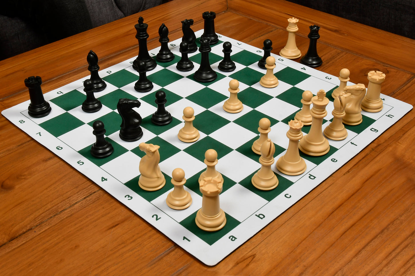 The Superior Staunton Series Quadruple Weighted Chess Pieces in Black Dyed & Natural White Solid Plastic - 4.1" King