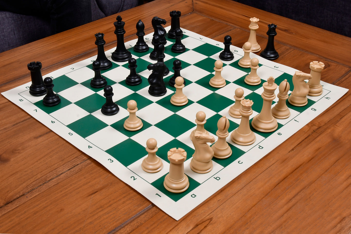 The Superior Staunton Series Quadruple Weighted Chess Pieces in Black Dyed & Natural White Solid Plastic - 4.1" King