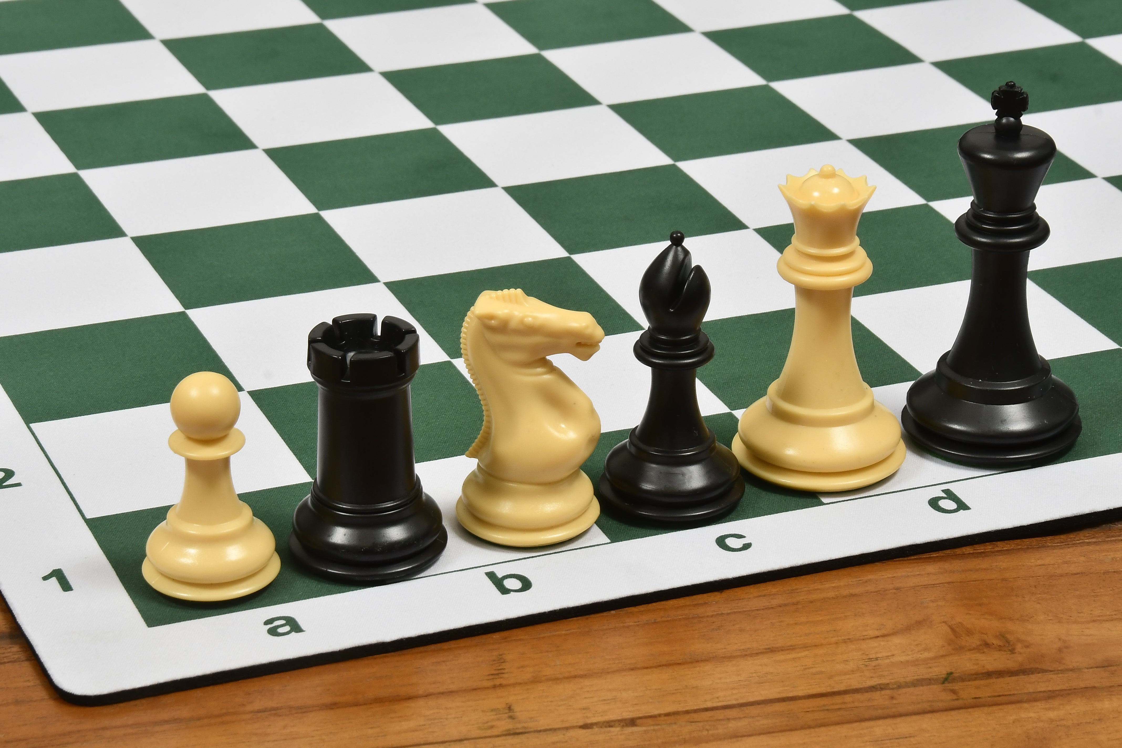 Quadruple Weight Tournament Natural Chess Set with Black Vinyl Board - 1