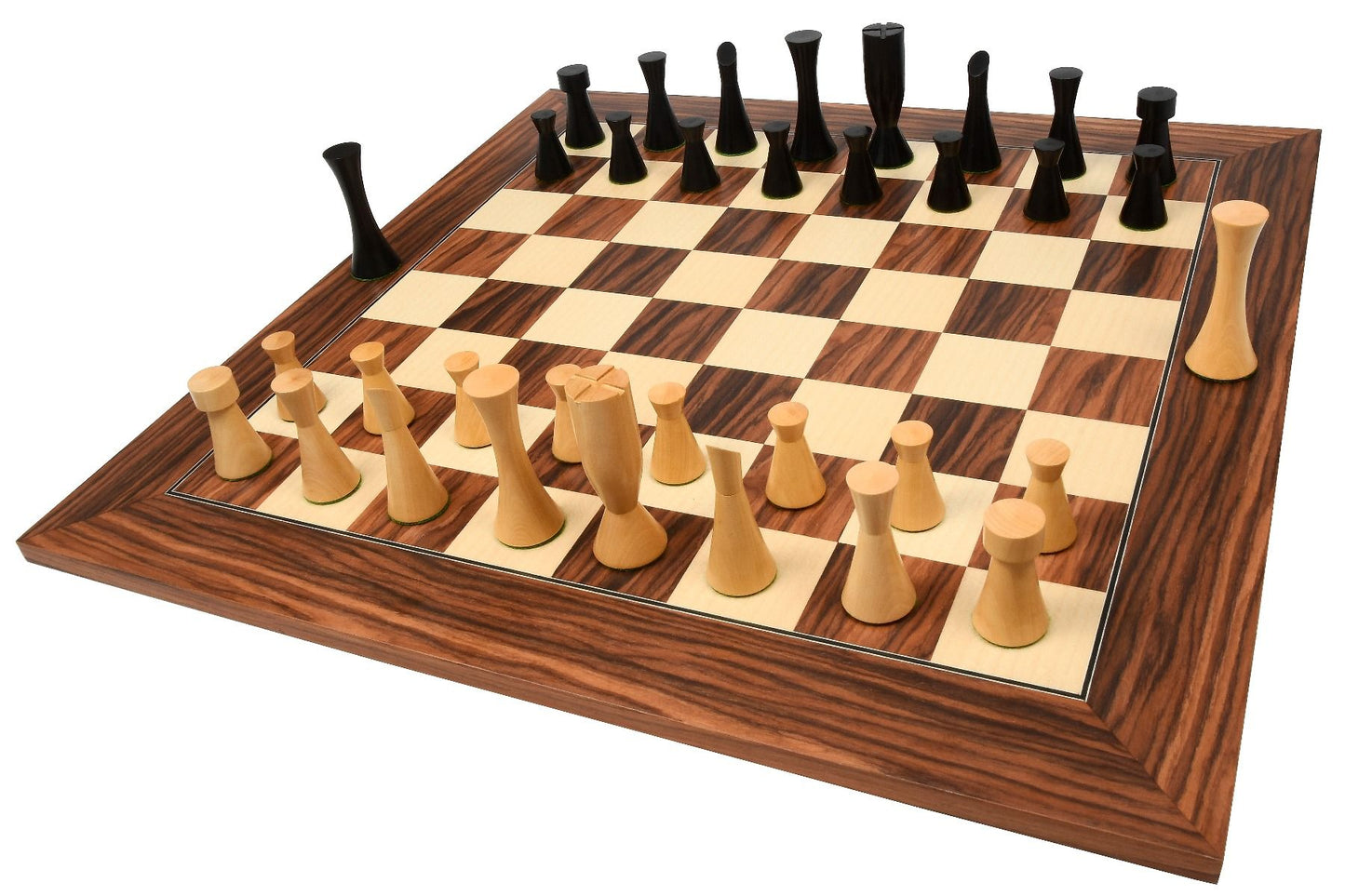 Combo of Minimalist Series Midnight Contemporary Chess Pieces in Ebonized Boxwood & Box Wood - 3.5" King With Wooden Chessboard