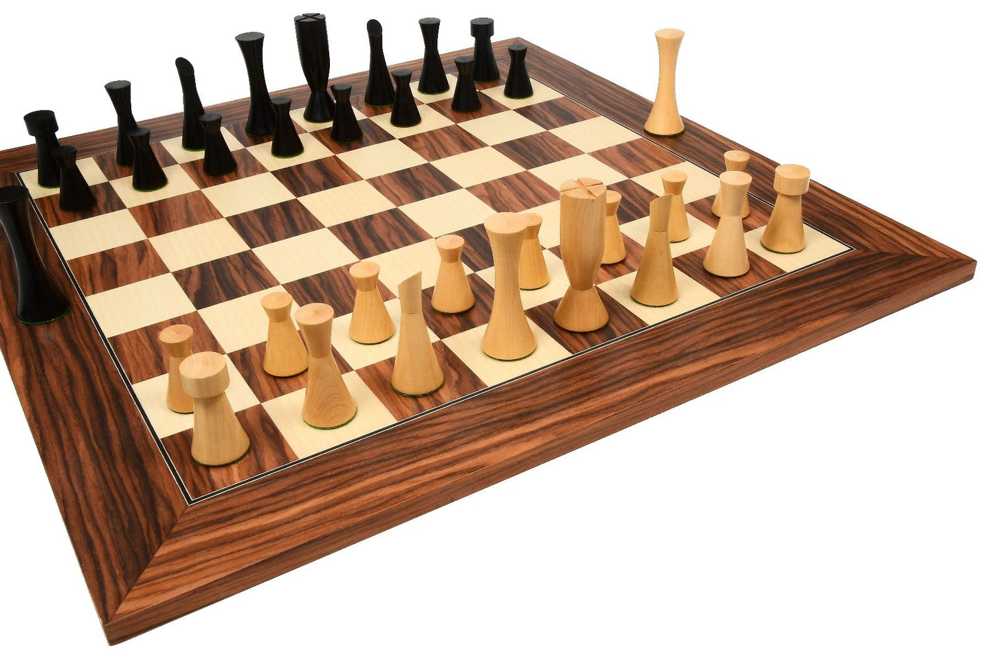 Combo of Minimalist Series Midnight Contemporary Chess Pieces in Ebonized Boxwood & Box Wood - 3.5" King With Wooden Chessboard