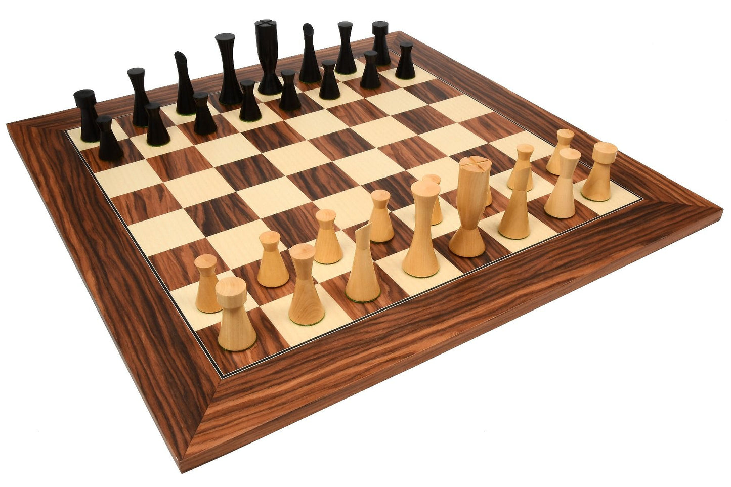 Combo of Minimalist Series Midnight Contemporary Chess Pieces in Ebonized Boxwood & Box Wood - 3.5" King With Wooden Chessboard