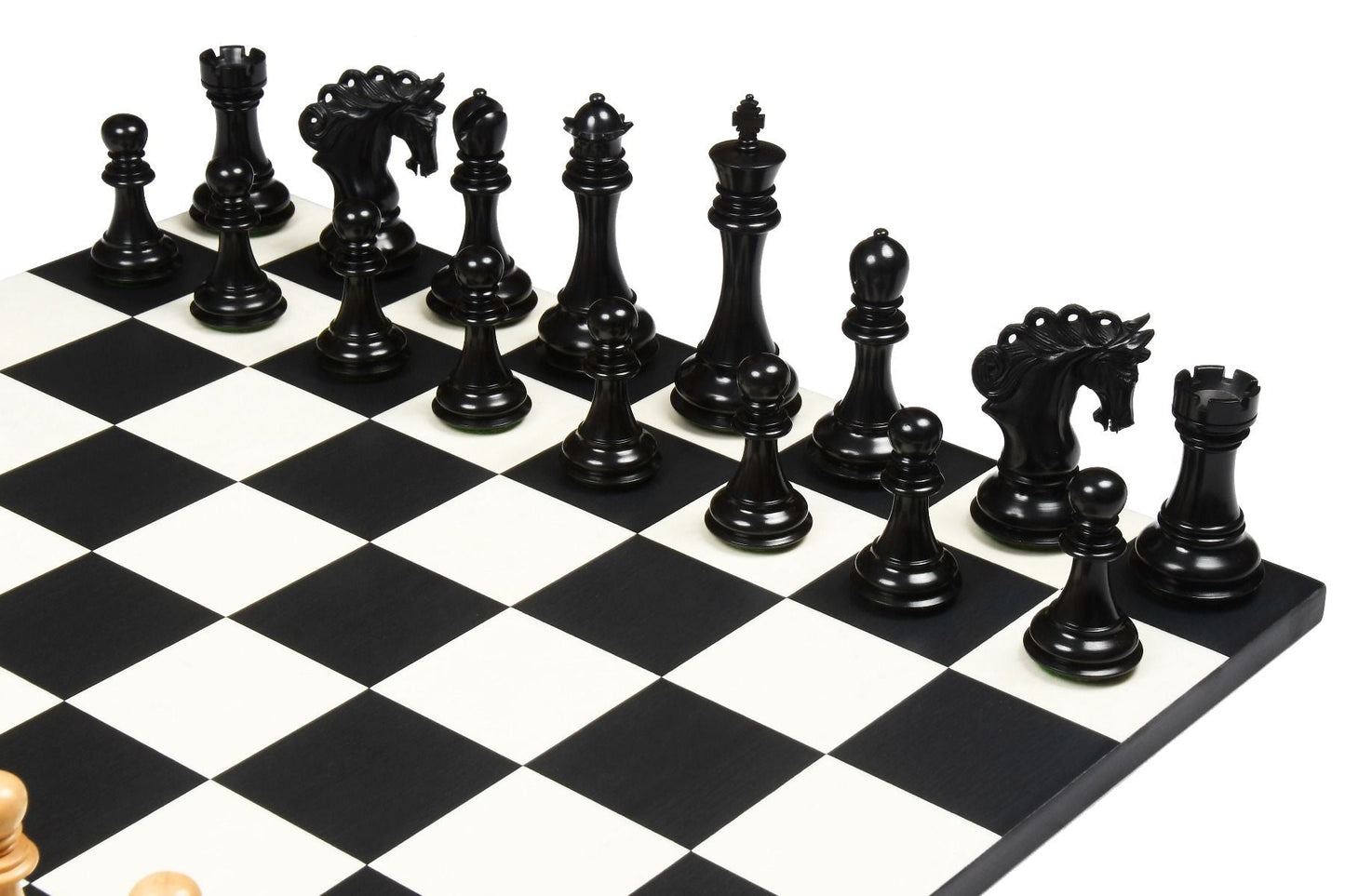 Combo of The Pegasus Series Artisan Staunton Chess Pieces ver 2.0 in Ebony / Boxwood - 4.6" King with Minimalist Veneer Wooden Chess Board 19"