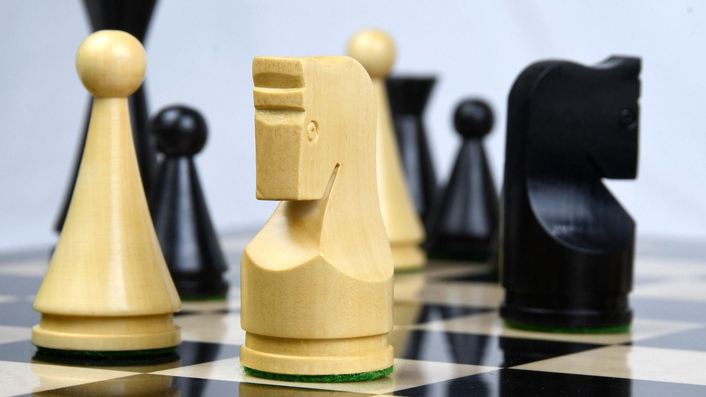 Combo of The Classic Series Cone Shaped Chess Pieces in Ebonized Boxwood & Natural Boxwood - 4.09" King with Wooden Chess Board