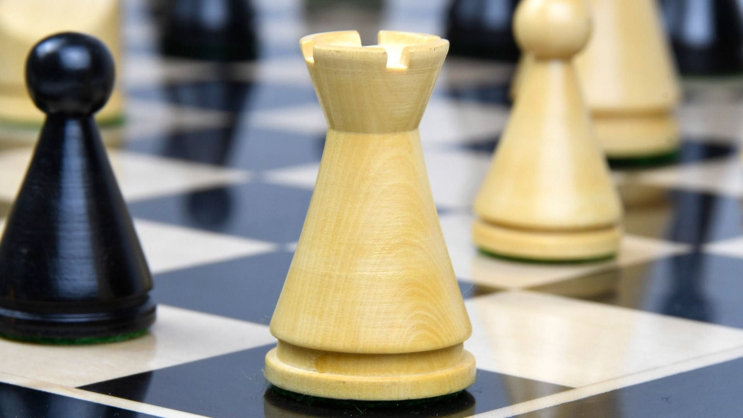 Combo of The Classic Series Cone Shaped Chess Pieces in Ebonized Boxwood & Natural Boxwood - 4.09" King with Wooden Chess Board