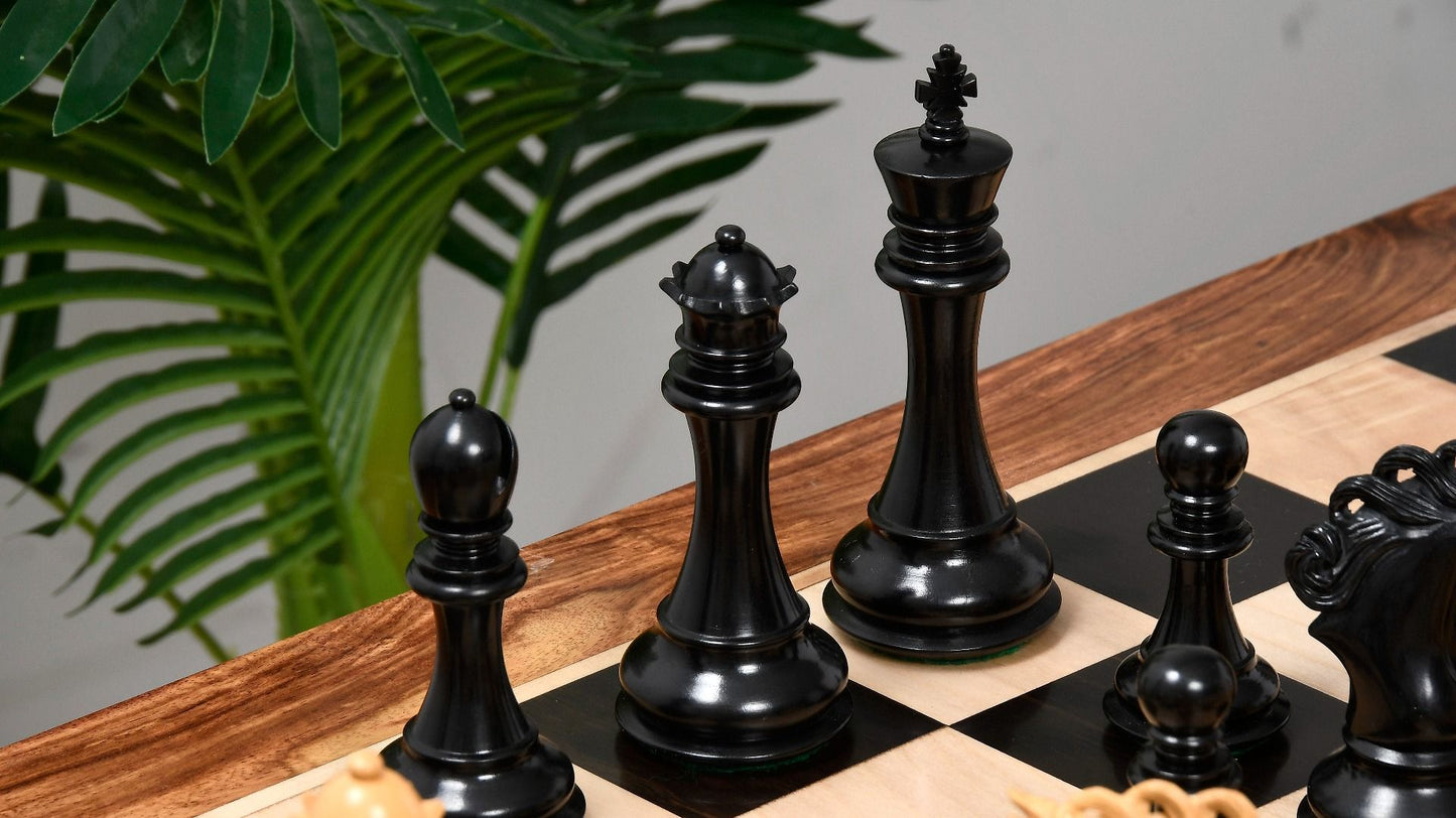 Combo of The Pegasus Series Artisan Staunton Chess Pieces ver 2.0 in Ebony / Boxwood - 4.6" King with Wooden Chess Board