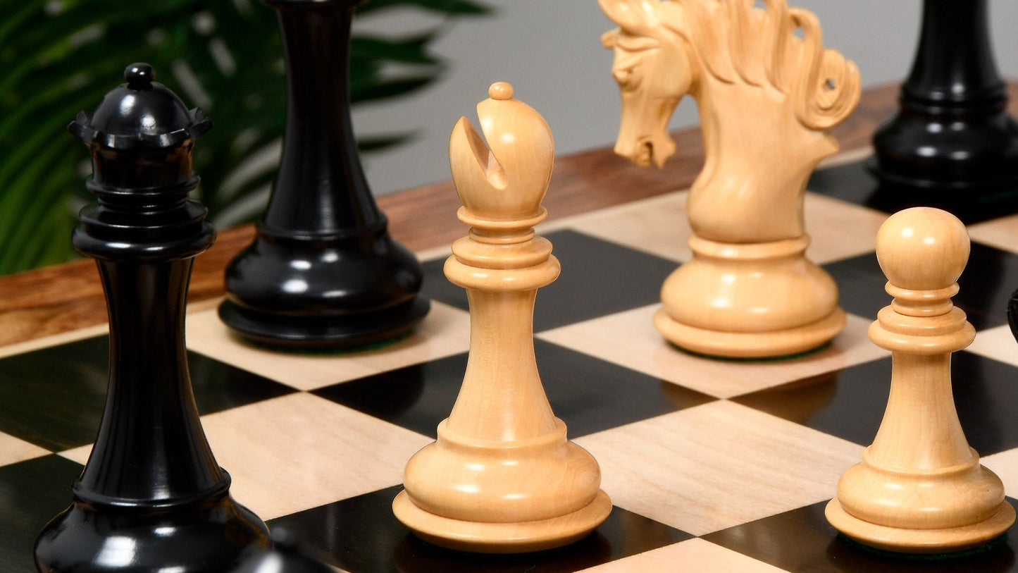 Combo of The Pegasus Series Artisan Staunton Chess Pieces ver 2.0 in Ebony / Boxwood - 4.6" King with Wooden Chess Board
