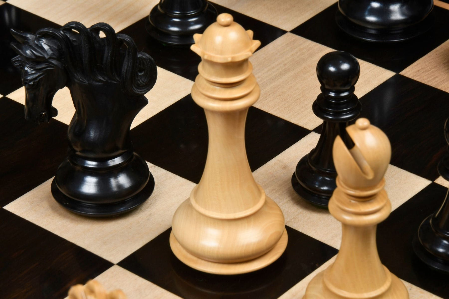 Combo of The Pegasus Series Artisan Staunton Chess Pieces ver 2.0 in Ebony / Boxwood - 4.6" King with Wooden Indian Handmade Chess Board 23" - 60 mm