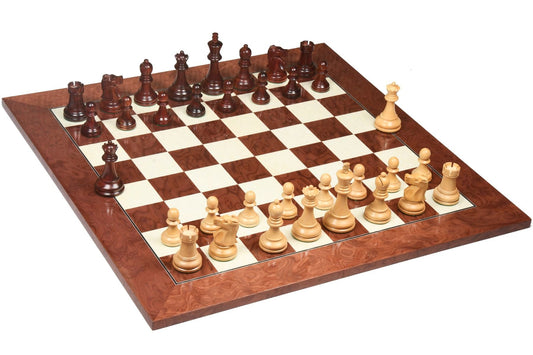 Combo of 1972 Reproduced Fischer-Spassky Staunton Pattern Chess Pieces V2.0 in Bud Rosewood & Boxwood - 3.75" King with Chess Board