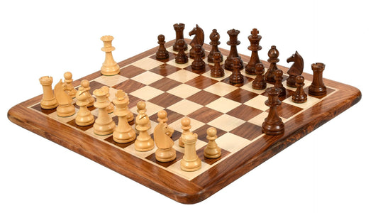 Combo of Reproduced 90s French Chavet Championship Tournament Chess Set V2.0 in Sheesham / Boxwood & Wooden Chess Board - 3.6" King