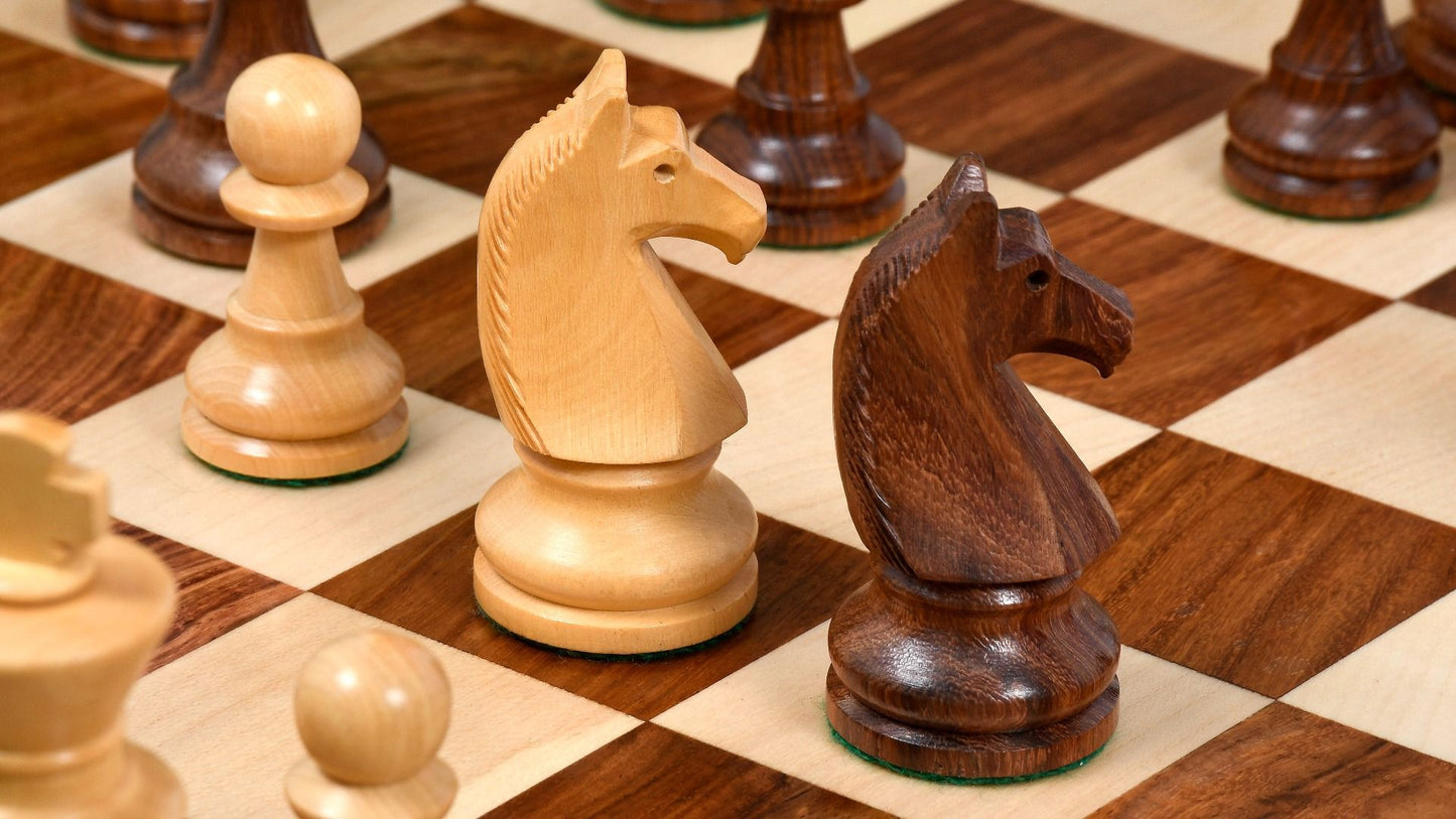 Combo of Reproduced 90s French Chavet Championship Tournament Chess Set V2.0 in Sheesham / Boxwood & Wooden Chess Board - 3.6" King