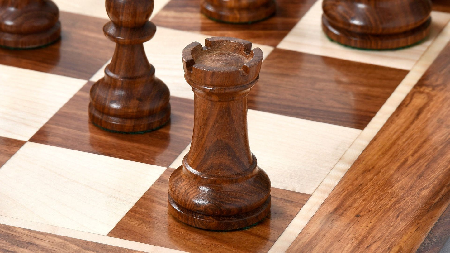 Combo of Reproduced 90s French Chavet Championship Tournament Chess Set V2.0 in Sheesham / Boxwood & Wooden Chess Board - 3.6" King