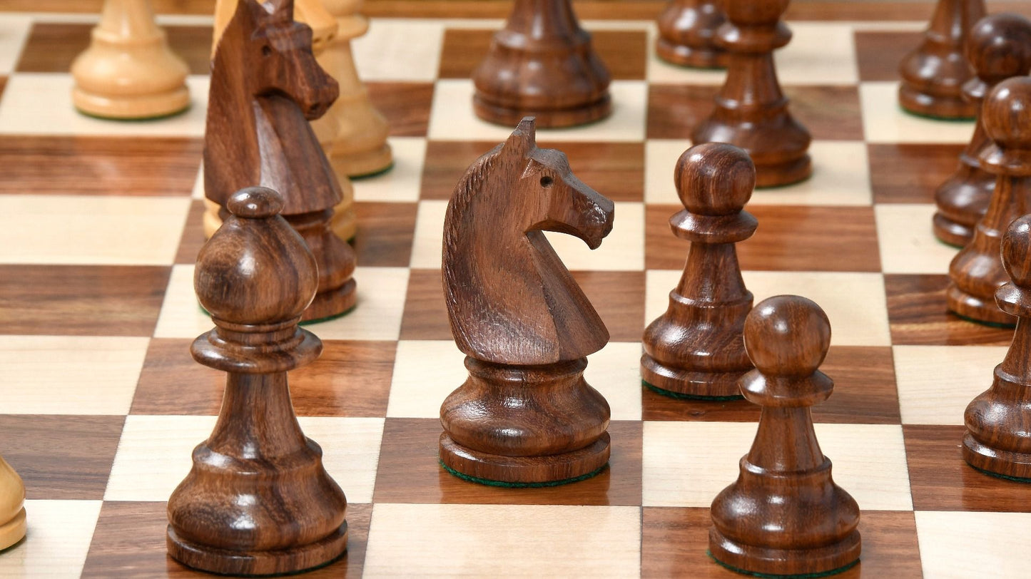 Combo of Reproduced 90s French Chavet Championship Tournament Chess Set V2.0 in Sheesham / Boxwood & Wooden Chess Board - 3.6" King