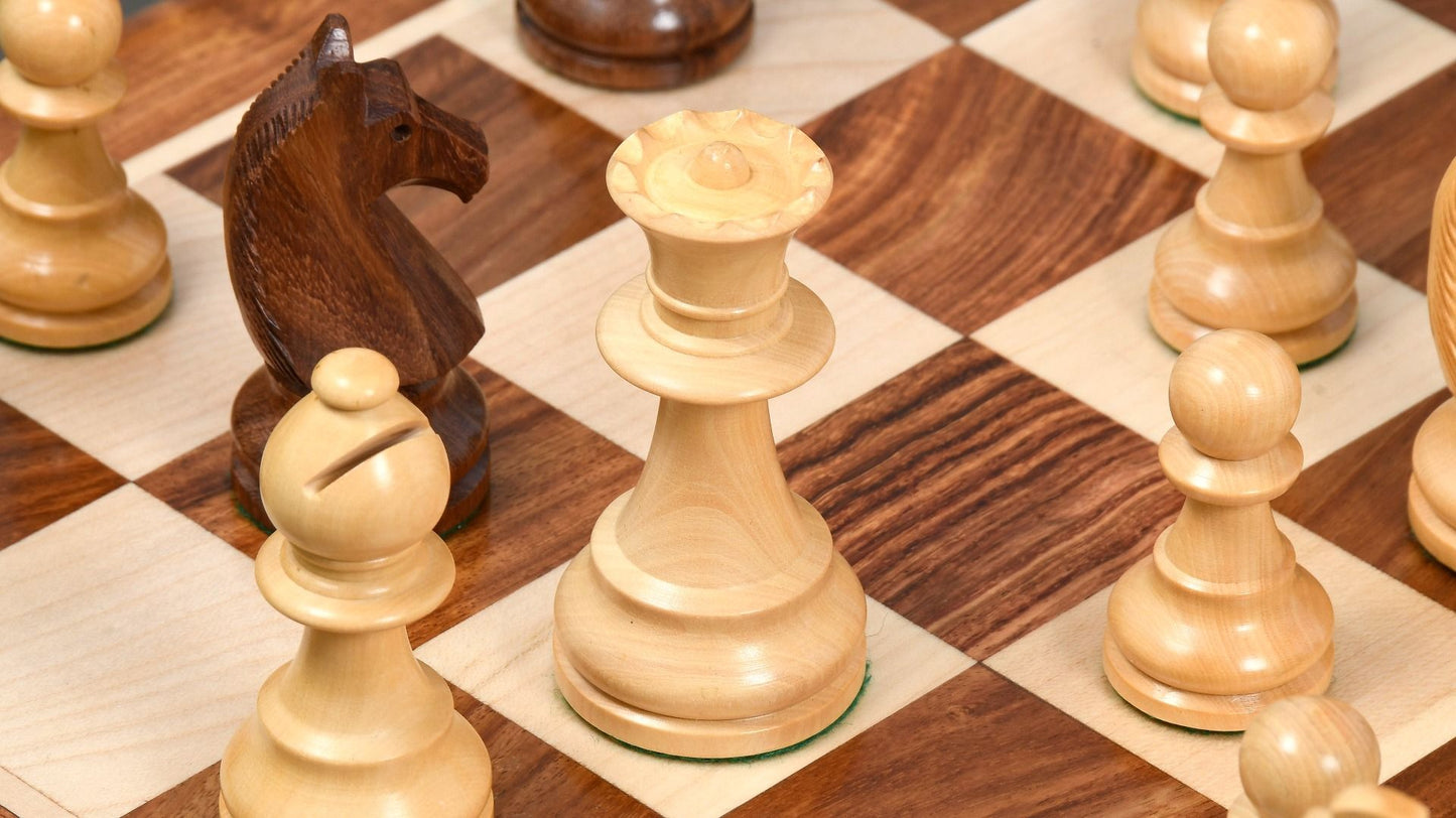 Combo of Reproduced 90s French Chavet Championship Tournament Chess Set V2.0 in Sheesham / Boxwood & Wooden Chess Board - 3.6" King