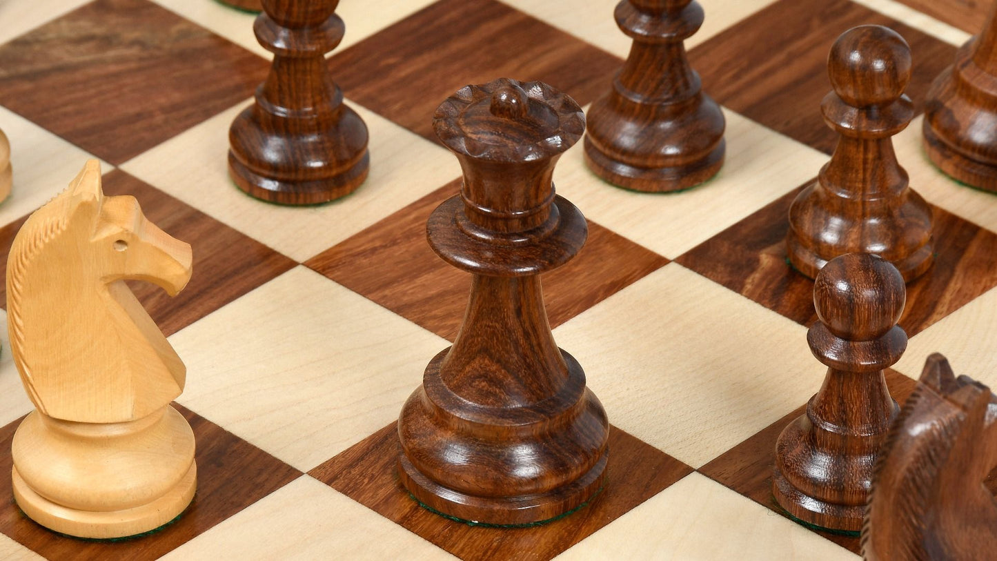 Combo of Reproduced 90s French Chavet Championship Tournament Chess Set V2.0 in Sheesham / Boxwood & Wooden Chess Board - 3.6" King