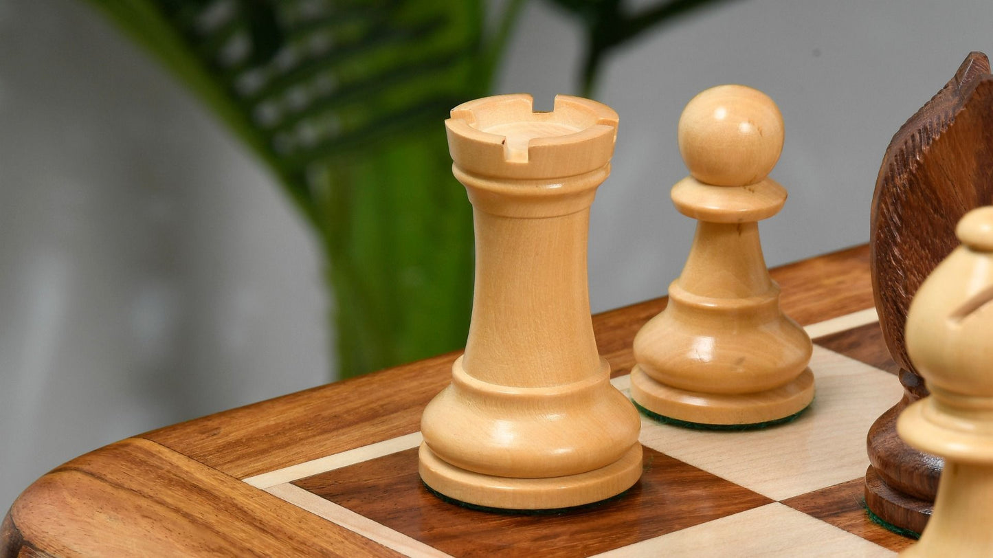 Combo of Reproduced 90s French Chavet Championship Tournament Chess Set V2.0 in Sheesham / Boxwood & Wooden Chess Board - 3.6" King