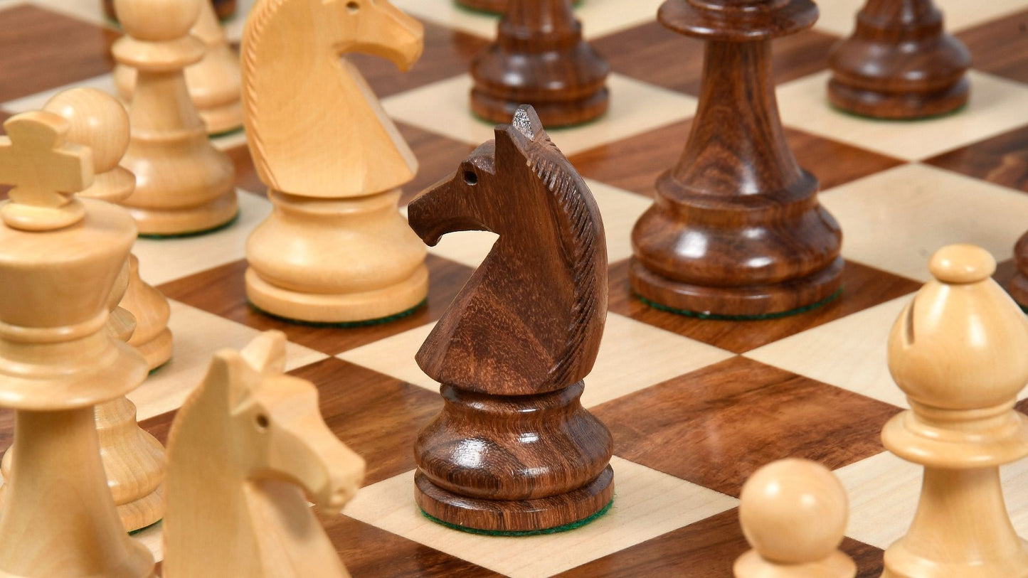 Combo of Reproduced 90s French Chavet Championship Tournament Chess Set V2.0 in Sheesham / Boxwood & Wooden Chess Board - 3.6" King