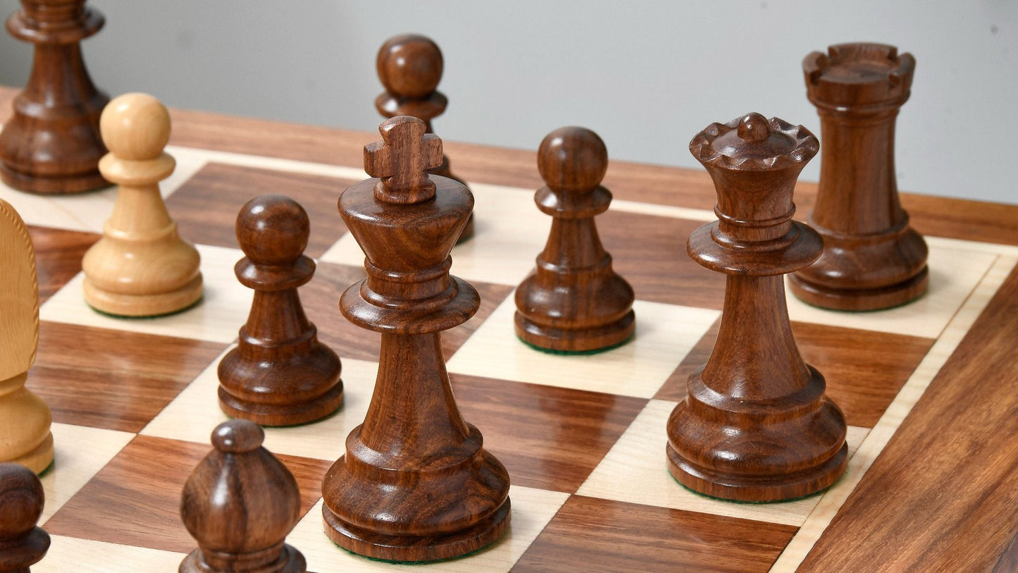 Combo of Reproduced 90s French Chavet Championship Tournament Chess Set V2.0 in Sheesham / Boxwood & Wooden Chess Board - 3.6" King