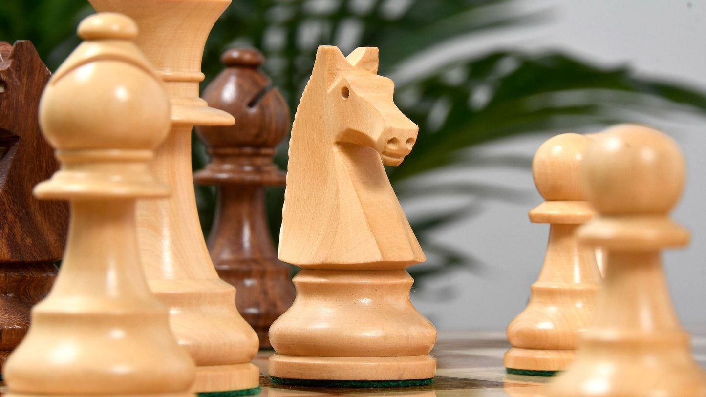 Combo of Reproduced 90s French Chavet Championship Tournament Chess Set V2.0 in Sheesham / Boxwood & Wooden Chess Board - 3.6" King