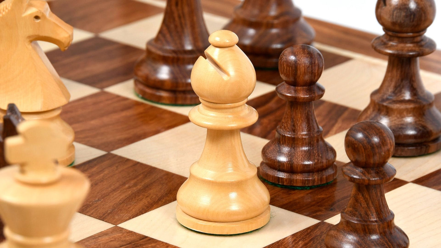 Combo of Reproduced 90s French Chavet Championship Tournament Chess Set V2.0 in Sheesham / Boxwood & Wooden Chess Board - 3.6" King