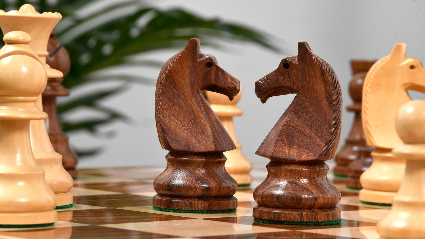 Combo of Reproduced 90s French Chavet Championship Tournament Chess Set V2.0 in Sheesham / Boxwood & Wooden Chess Board - 3.6" King