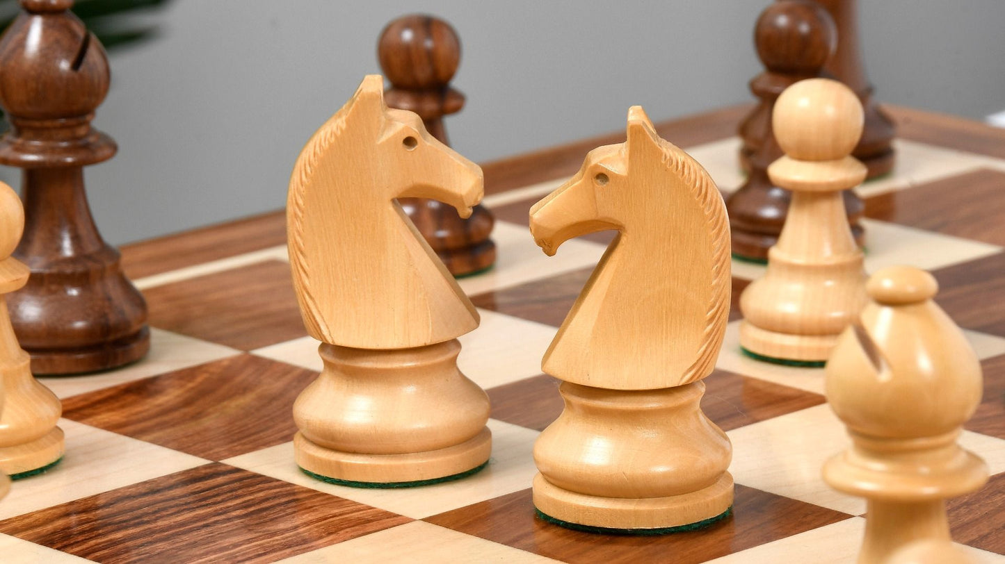 Combo of Reproduced 90s French Chavet Championship Tournament Chess Set V2.0 in Sheesham / Boxwood & Wooden Chess Board - 3.6" King