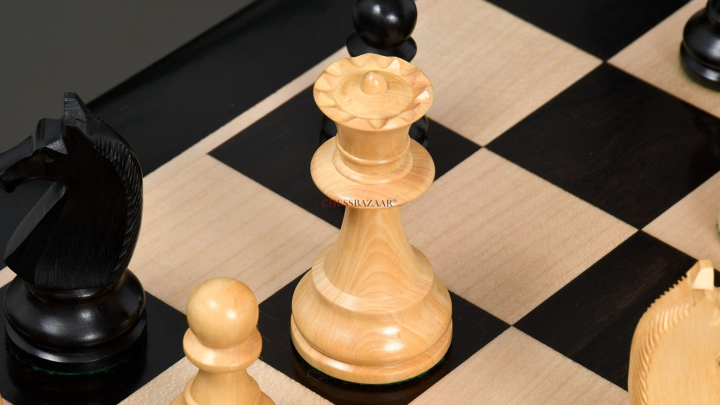 Combo of Reproduced 90s French Chavet Championship Tournament Chess Pieces V2.0 in Ebonized / Box Wood - 3.6" King with Wooden Chess Board