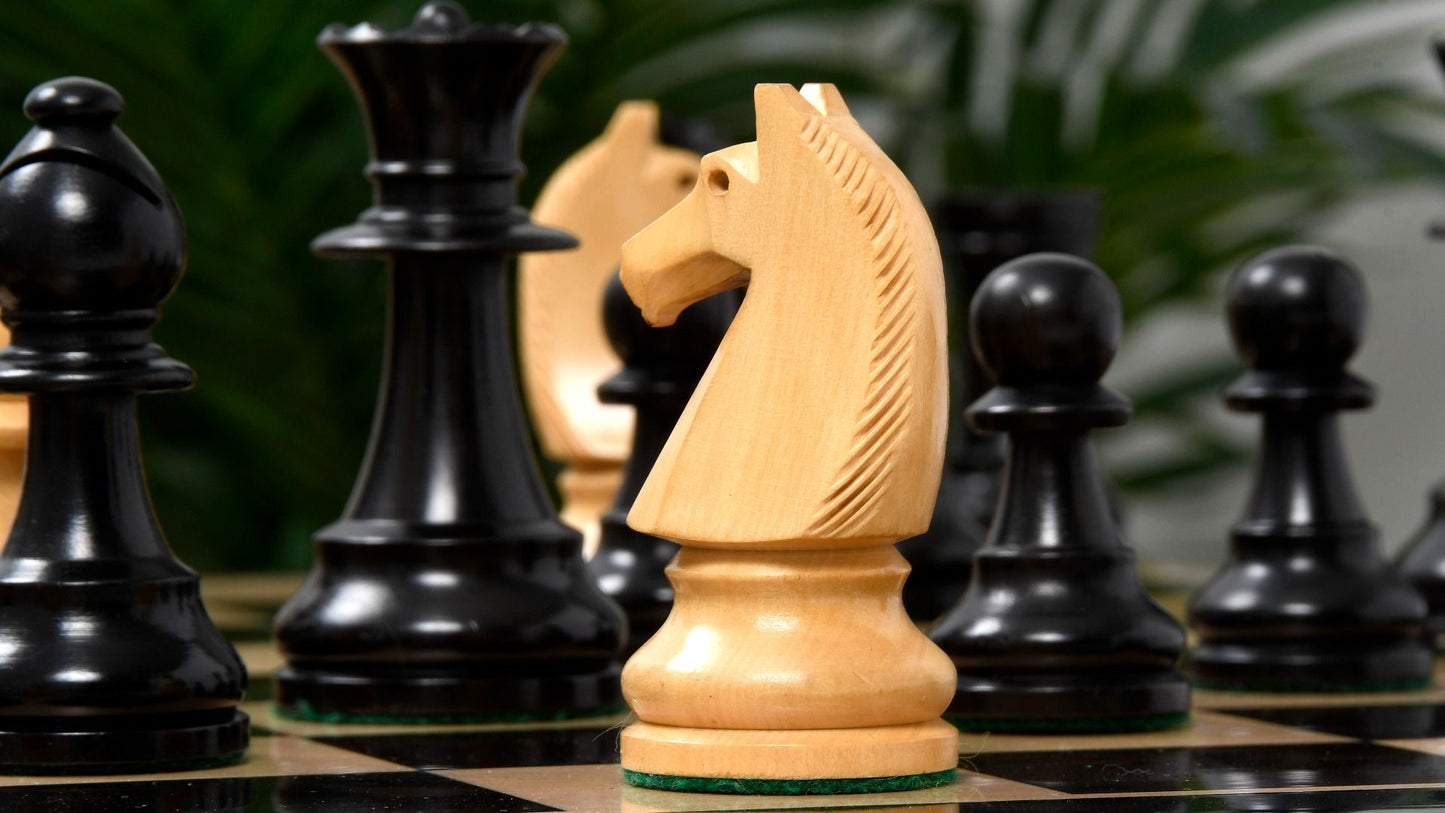 Combo of Reproduced 90s French Chavet Championship Tournament Chess Pieces V2.0 in Ebonized / Box Wood - 3.6" King with Wooden Chess Board