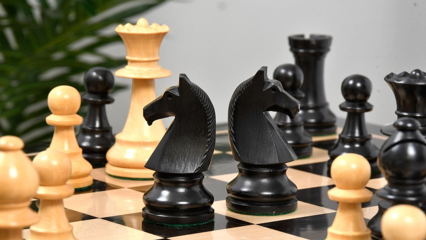 Combo of Reproduced 90s French Chavet Championship Tournament Chess Pieces V2.0 in Ebonized / Box Wood - 3.6" King with Wooden Chess Board