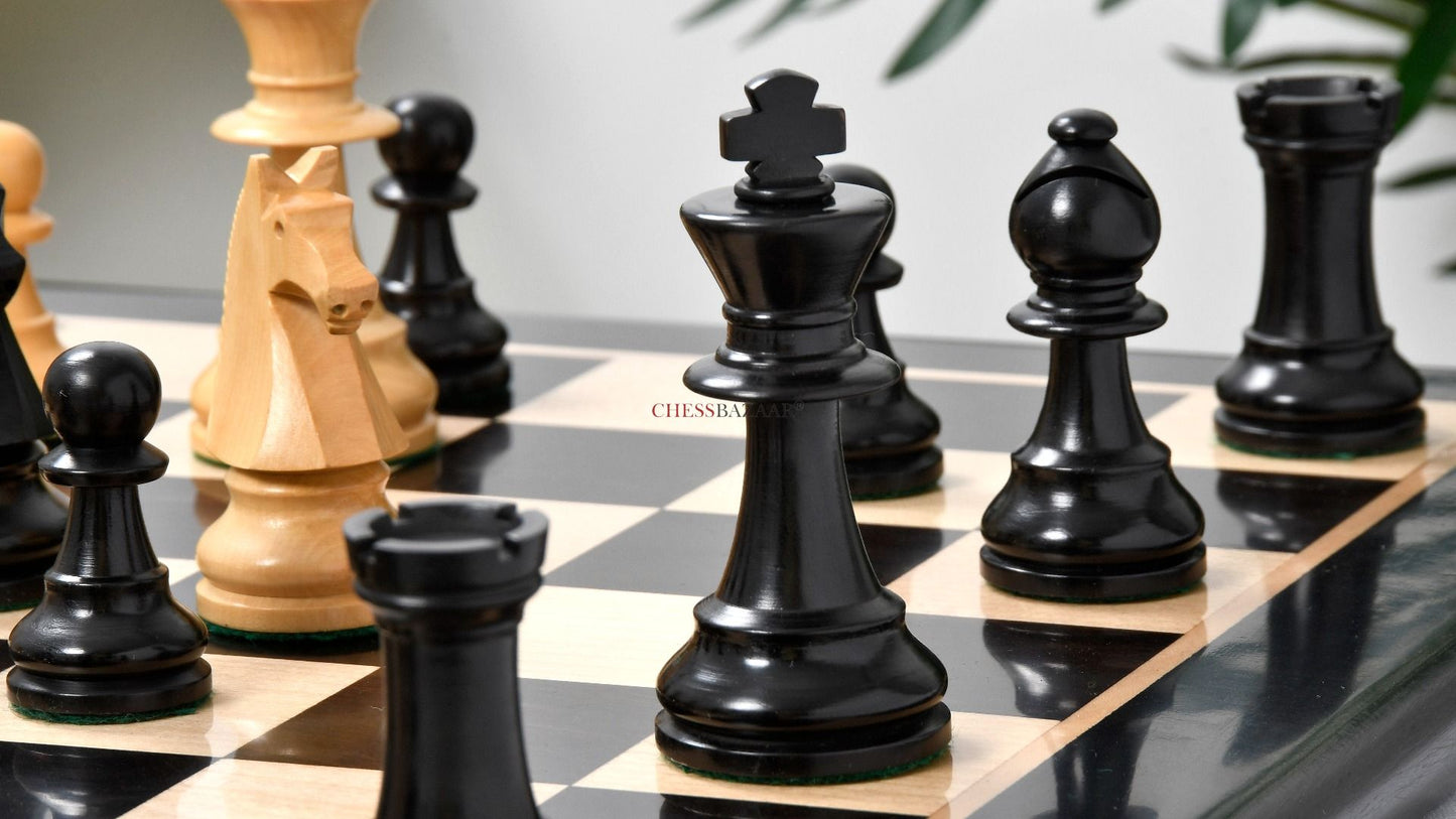 Combo of Reproduced 90s French Chavet Championship Tournament Chess Pieces V2.0 in Ebonized / Box Wood - 3.6" King with Wooden Chess Board