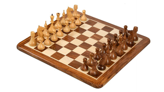 Combo of Reproduced 1961 Soviet Championship Baku Chess Pieces in Sheesham / Box wood - 4” King with Wooden Chess Board