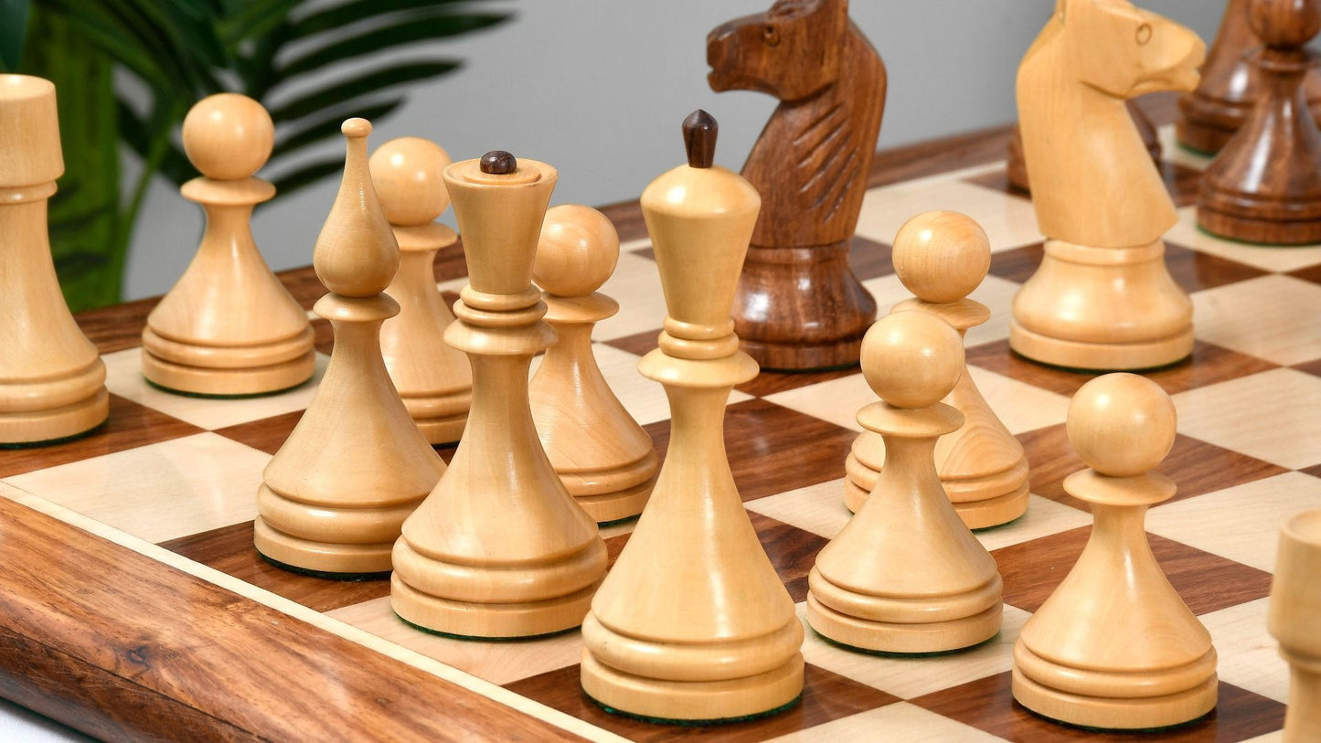 Combo of Reproduced 1961 Soviet Championship Baku Chess Pieces in Sheesham / Box wood - 4” King with Wooden Chess Board