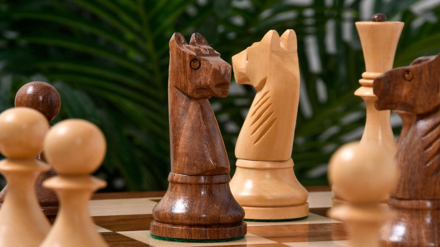 Combo of Reproduced 1961 Soviet Championship Baku Chess Pieces in Sheesham / Box wood - 4” King with Wooden Chess Board