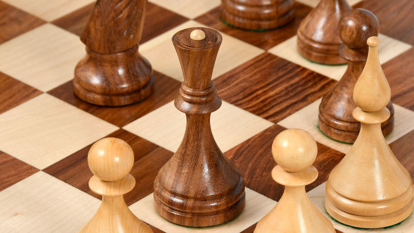 Combo of Reproduced 1961 Soviet Championship Baku Chess Pieces in Sheesham / Box wood - 4” King with Wooden Chess Board