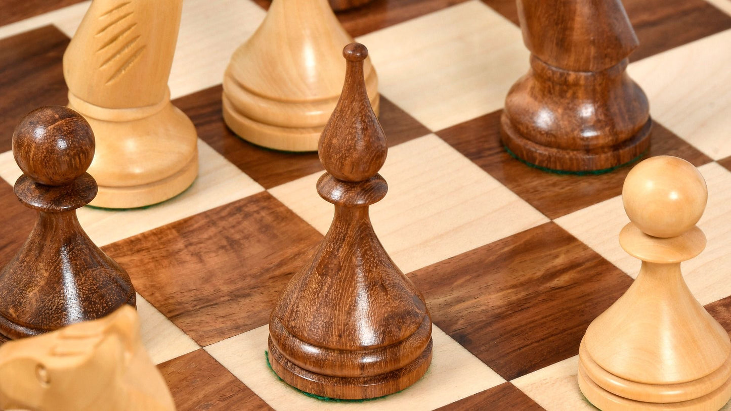 Combo of Reproduced 1961 Soviet Championship Baku Chess Pieces in Sheesham / Box wood - 4” King with Wooden Chess Board