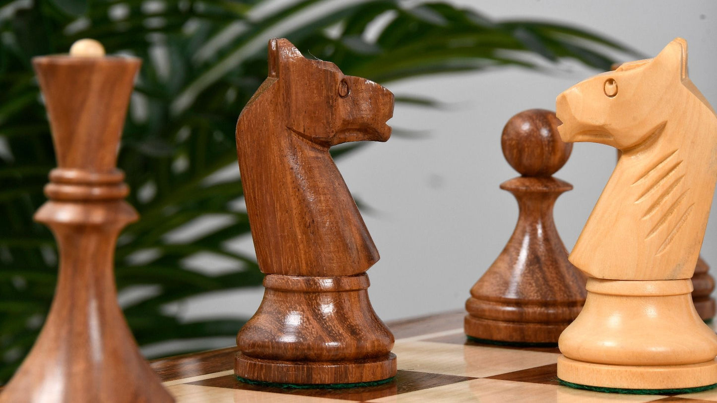 Combo of Reproduced 1961 Soviet Championship Baku Chess Pieces in Sheesham / Box wood - 4” King with Wooden Chess Board