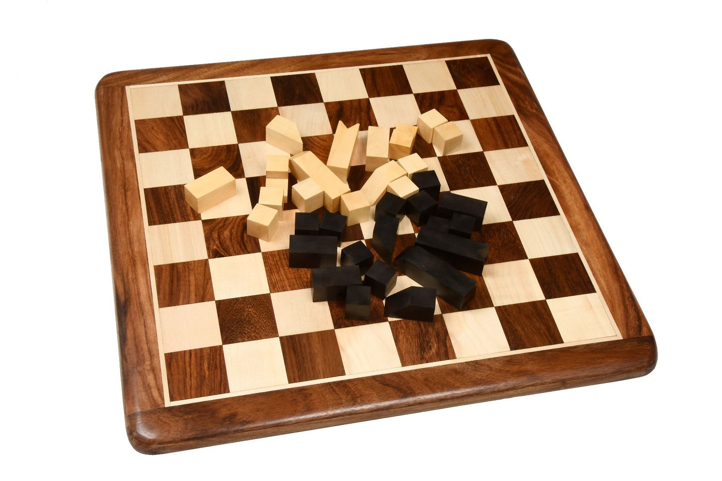 Combo of Reproduced Minimalist Chess Pieces in Ebonized Boxwood - 2.79" King with Wooden Chess Board