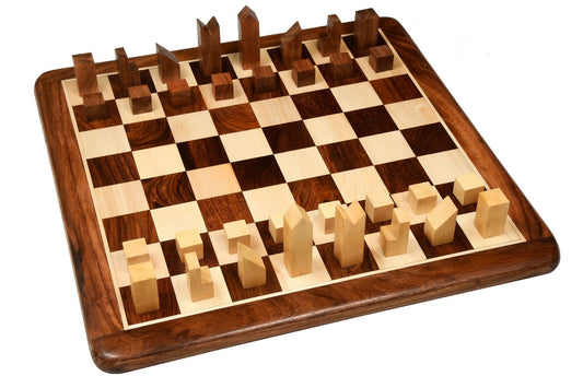 Combo of Reproduced Minimalist Chess Pieces in Sheesham & Boxwood - 2.79" King with Wooden Chess Board