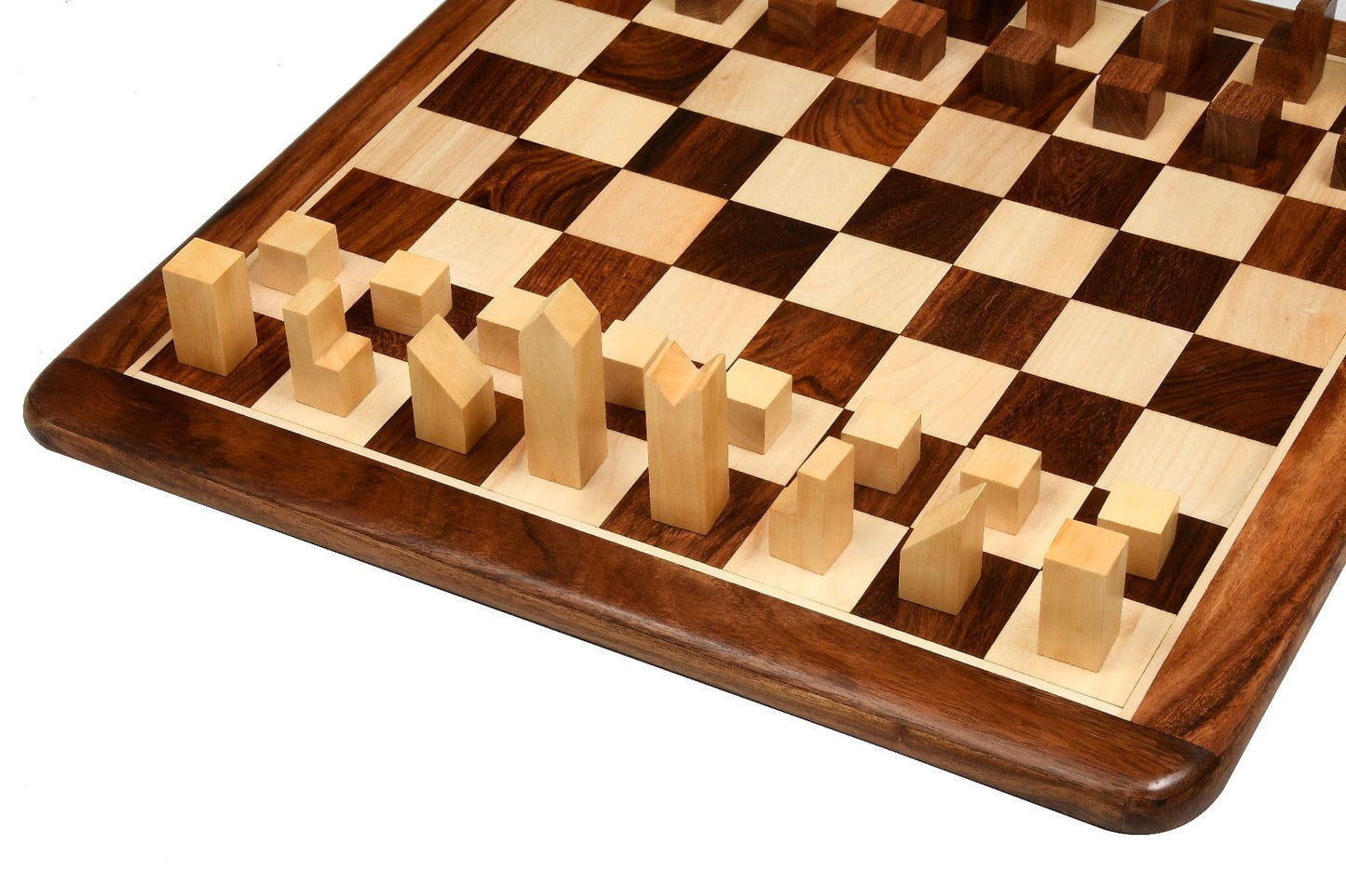 Combo of Reproduced Minimalist Chess Pieces in Sheesham & Boxwood - 2.79" King with Wooden Chess Board