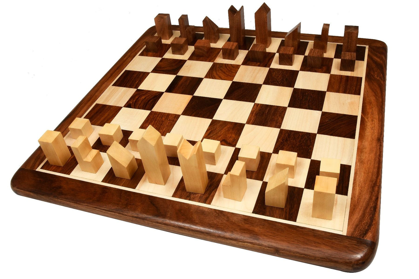 Combo of Reproduced Minimalist Chess Pieces in Sheesham & Boxwood - 2.79" King with Wooden Chess Board