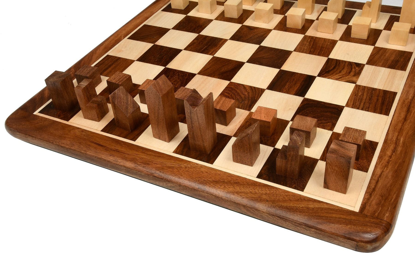 Combo of Reproduced Minimalist Chess Pieces in Sheesham & Boxwood - 2.79" King with Wooden Chess Board