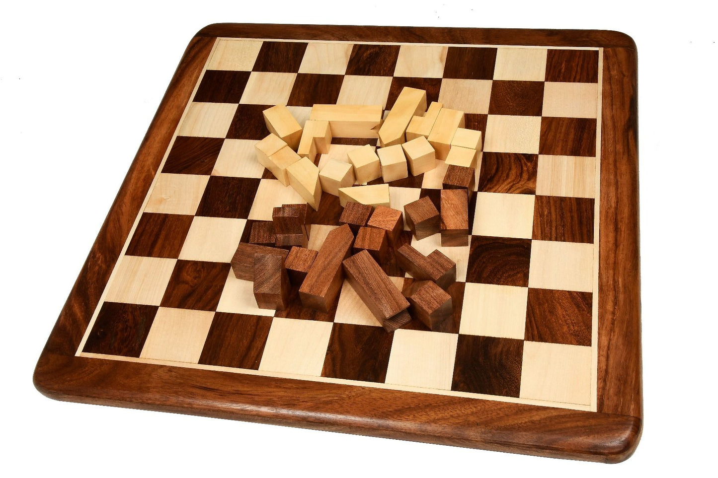 Combo of Reproduced Minimalist Chess Pieces in Sheesham & Boxwood - 2.79" King with Wooden Chess Board