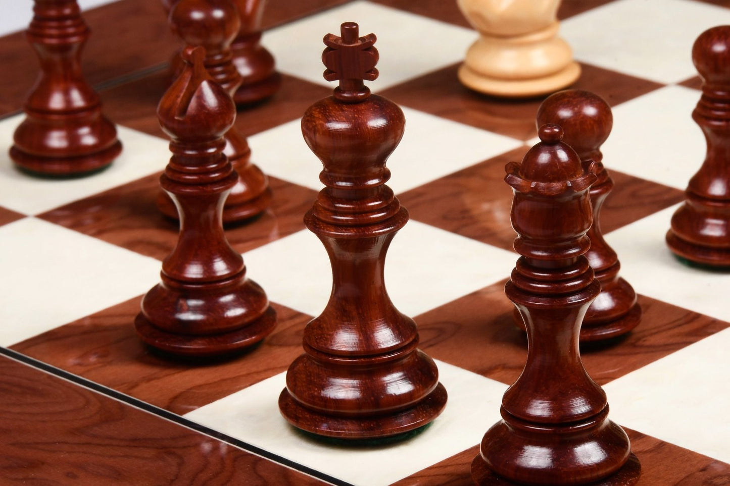 The Bridle Series Wooden Chess Pieces in Bud Rose & Box Wood - 3.58" King
