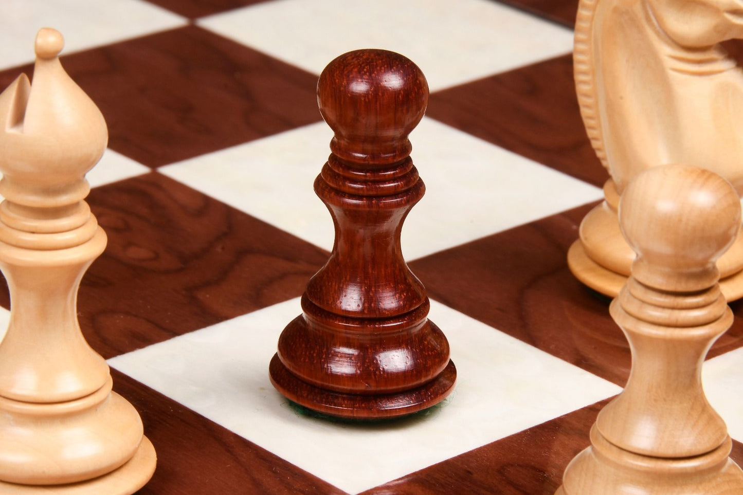 The Bridle Series Wooden Chess Pieces in Bud Rose & Box Wood - 3.58" King