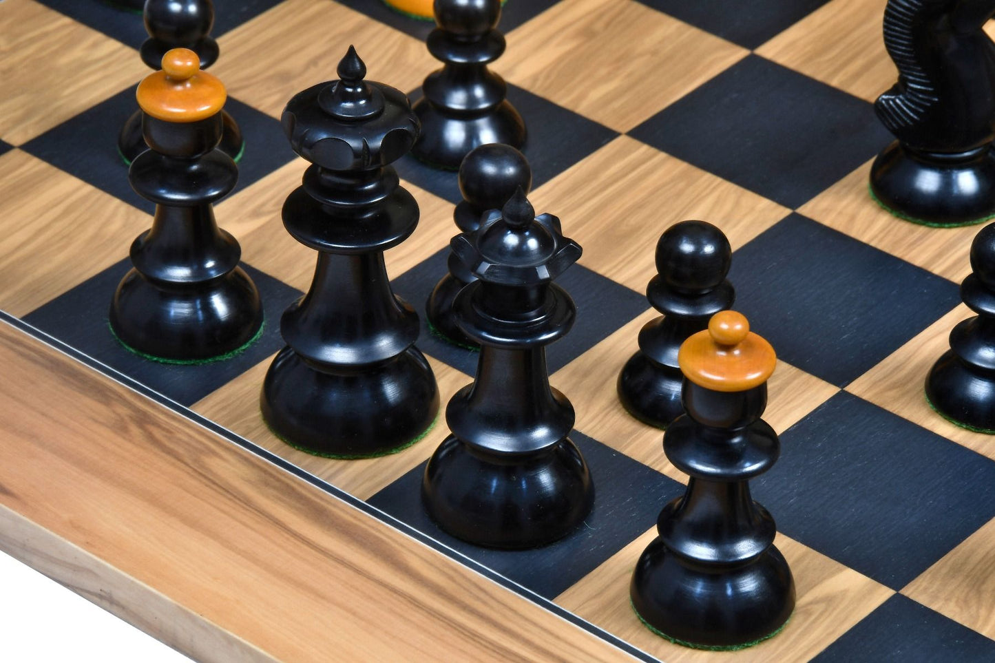 Combo of Reproduced Vintage Series Original Austrian Coffee House Old Vienna Chess Pieces in Ebonized and Antique Boxwood V2.0- 3.75" King with Chess Board