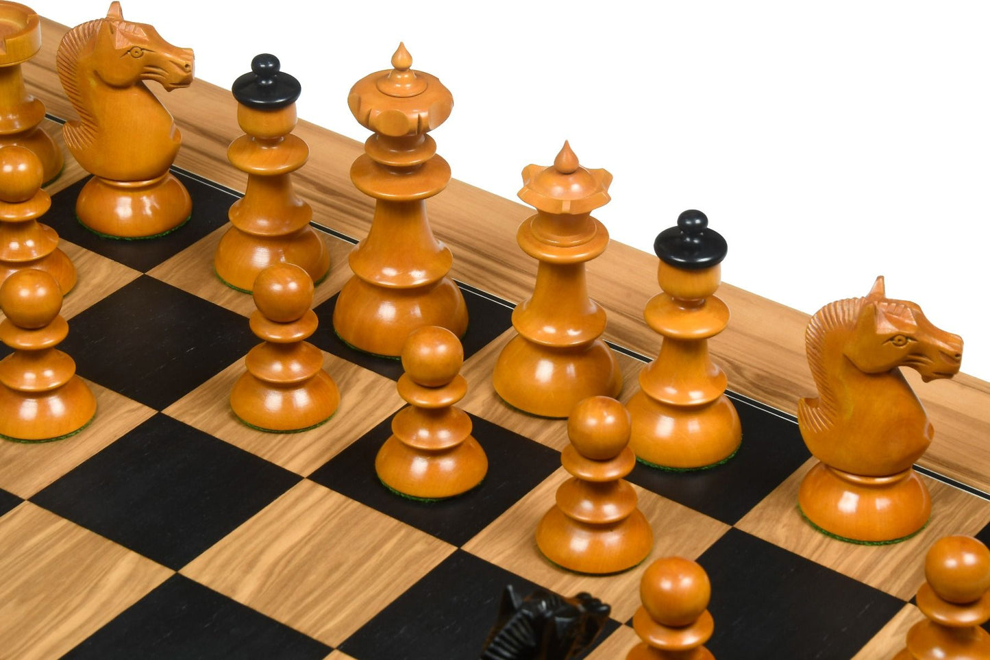 Combo of Reproduced Vintage Series Original Austrian Coffee House Old Vienna Chess Pieces in Ebonized and Antique Boxwood V2.0- 3.75" King with Chess Board
