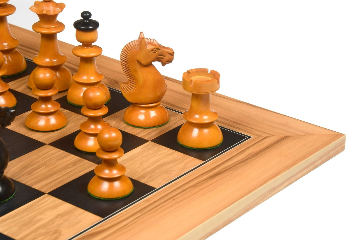 Combo of Reproduced Vintage Series Original Austrian Coffee House Old Vienna Chess Pieces in Ebonized and Antique Boxwood V2.0- 3.75" King with Chess Board