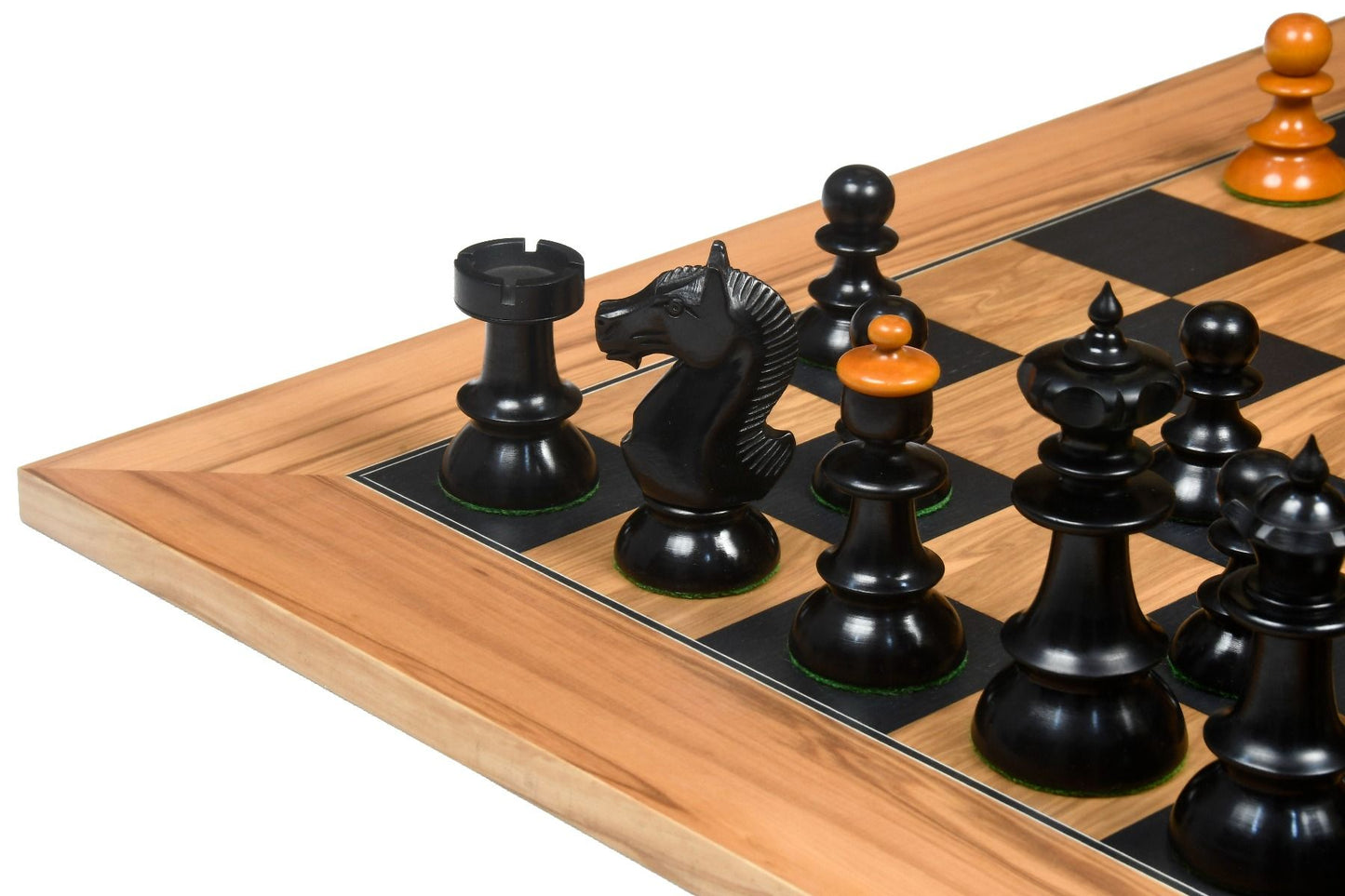 Combo of Reproduced Vintage Series Original Austrian Coffee House Old Vienna Chess Pieces in Ebonized and Antique Boxwood V2.0- 3.75" King with Chess Board