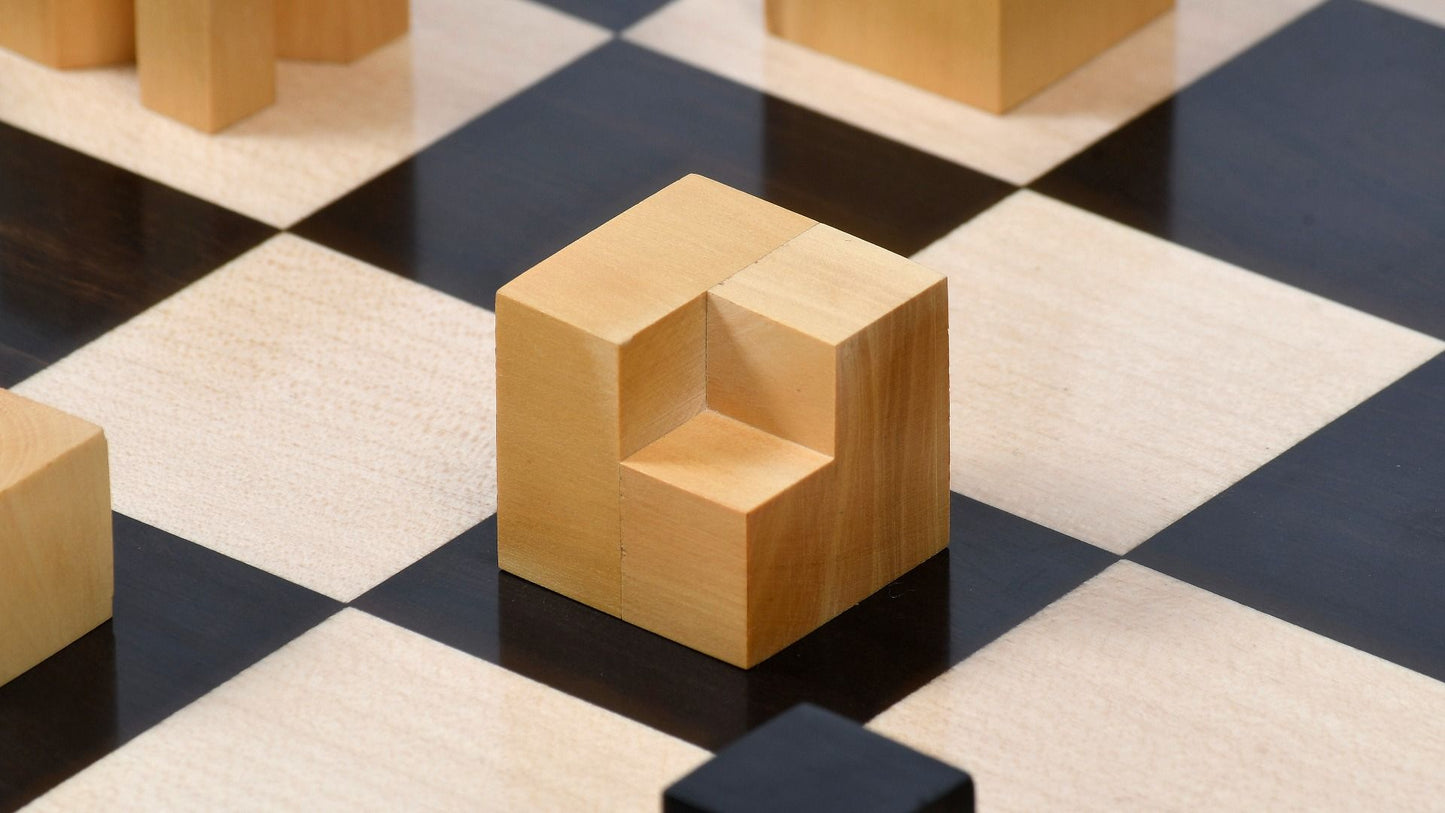 Combo of Reproduced 1924 Bauhaus Geometrical Abstract Chessmen in Ebonized Boxwood - 1.9" King with Wooden Chess Board