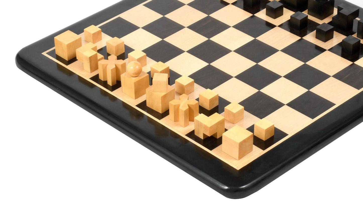 Combo of Reproduced 1924 Bauhaus Geometrical Abstract Chessmen in Ebonized Boxwood - 1.9" King with Wooden Chess Board